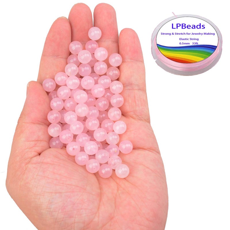 LPBeads 100PCS 8mm Natural Rose Quartz Beads Gemstone Round Loose Beads for Jewelry Making with Pink Stretch Cord - Image 2